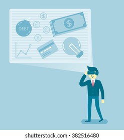 A businessman uses virtual reality glasses, Vector illustration.