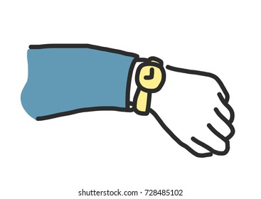 Businessman uses watch. line drawing illustration in various poses.