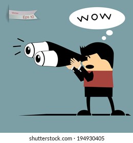 Businessman is using binocular to find a good vision