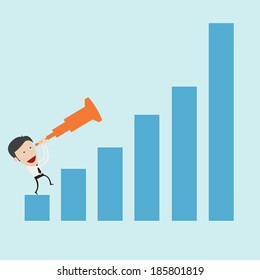 businessman using binocular look at graph 
