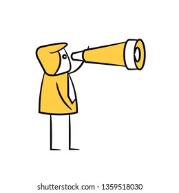businessman using binocular yellow doodle design