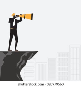 Businessman using binoculars forecasts.