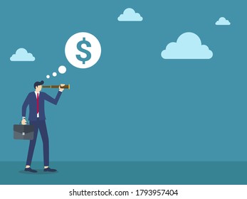 businessman using binoculars looking into future thinking of big money vector illustration