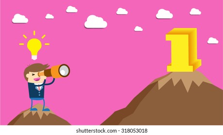 businessman using binoculars, winner. 