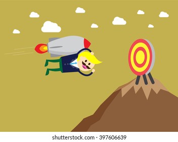 businessman using binoculars, winner. finish. win. flat design. track. Success. Target. Bulb Ideas. Business and finance vision concept. Goal. dream. vector. infographics. mountain