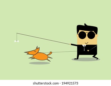 Businessman using bone dog lure.