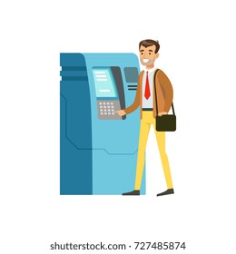 Businessman using cash atm machine vector Illustration