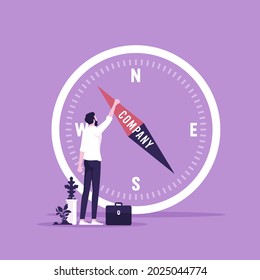 Businessman using compass for navigation and direction in business, Strategy concept vector, Symbol of strategy, future vision