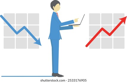 Businessman using computer with business chart