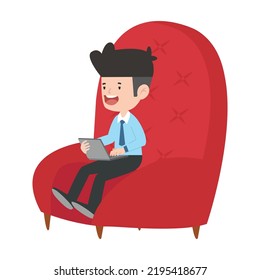 Businessman Using Computer In Red Chair Vector