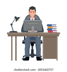businessman using desktop working character