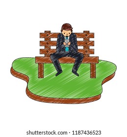 businessman using device on bench