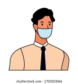 businessman using face mask for covid19 character vector illustration design