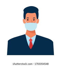 businessman using face mask for covid19 character vector illustration design