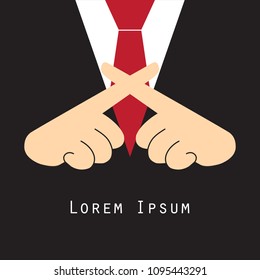 Businessman using his hands as cross. Meaning wrong, fault, not correct, not allow, prohibit. Vector graphic design background.