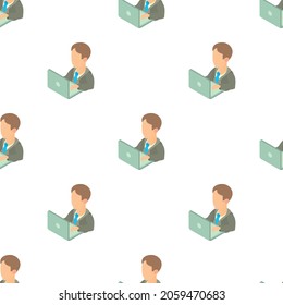 Businessman using his laptop pattern seamless background texture repeat wallpaper geometric vector