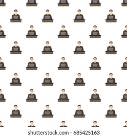 Businessman using his laptop pattern seamless repeat in cartoon style vector illustration