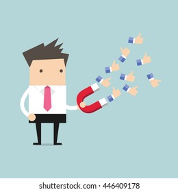Businessman using huge magnet attract a lot of positive feedback. vector
