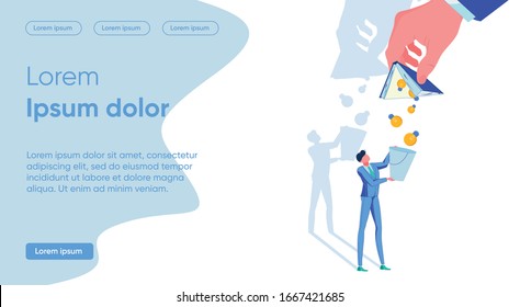Businessman Using Knowledge and Technologies for Income Growth. Ready Solutions, Software Support for Business Development. Innovations Implementation Services. Flat Cartoon Vector Illustration.