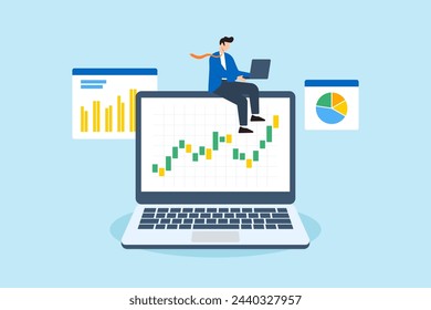 Businessman using laptop to analyze forex trading graphs and financial data, illustrating cryptocurrency investing. Concept of technical analysis for investments, and studying stock market