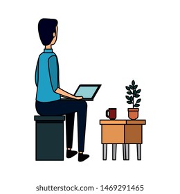 businessman using laptop with drawer
