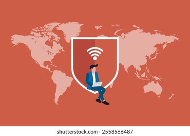 Businessman using a laptop for use a VPN