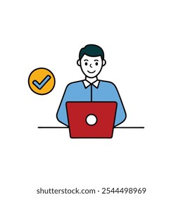 Homem de negócios usando arte vetorial de laptop 