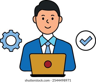 Homem de negócios usando arte vetorial de laptop 