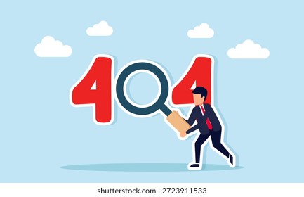 Businessman using magnifier to observe 404 text as symbol of failed or missing business illustration - Powered by Shutterstock - Get 15% off with code: PIKWIZARD15