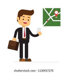 Businessman using map application on smart phone