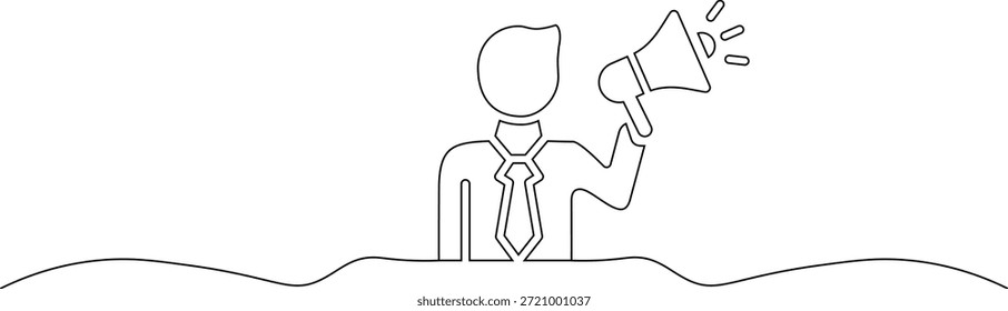 Businessman using megaphone to communicate effectively in modern workspace
