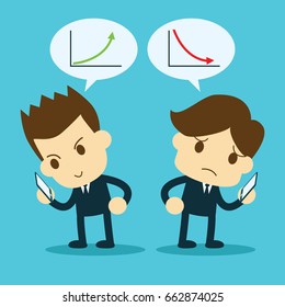 Businessman using a mobile device to check market data.