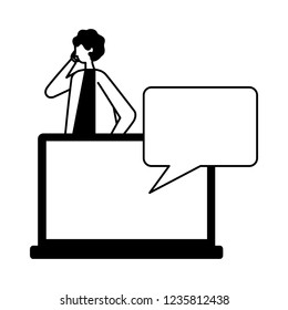 businessman using mobile and laptop