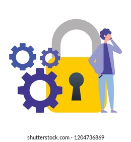 businessman using mobile security gears