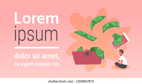 businessman using online wallet money payment transaction concept ecommerce horizontal copy space vector illustration
