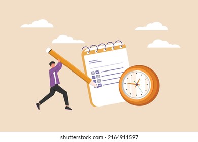 Businessman Using A Pen Make Schedule Planning In Calendar. Schedule And Planning Concept. Flat Vector Illustrations Isolated.