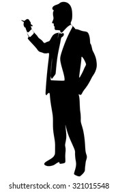  Businessman using a pen, writing on invicible board