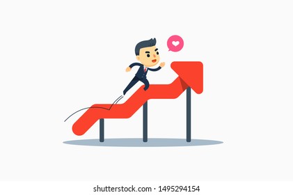 a businessman using running in rising graphic chart. vector illustration.