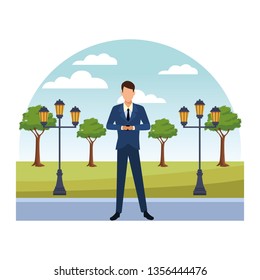 Businessman using smartphone cartoon