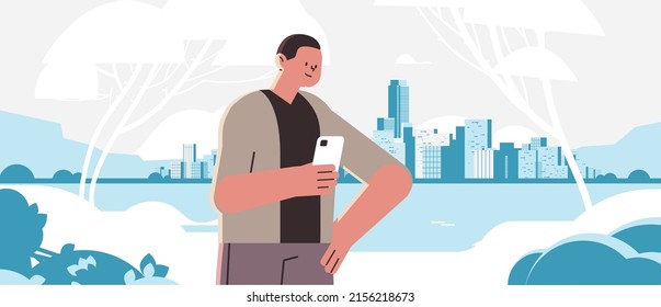 businessman using smartphone man holding cellphone social media communication concept
