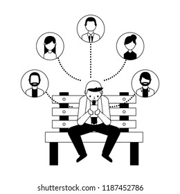 businessman using smartphone on bench