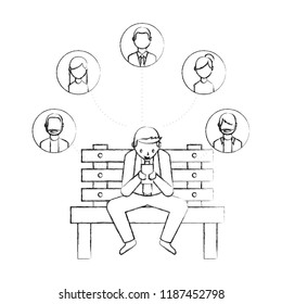businessman using smartphone on bench