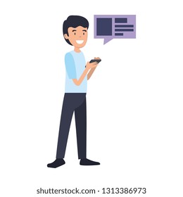businessman using smartphone with speech bubble