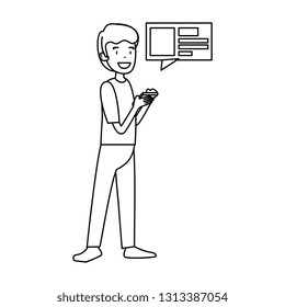 businessman using smartphone with speech bubble