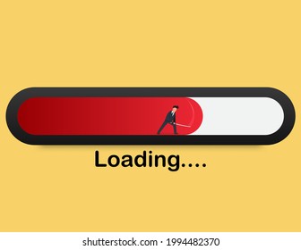 Businessman using a sword to cut loading bar.  concept go to the goal