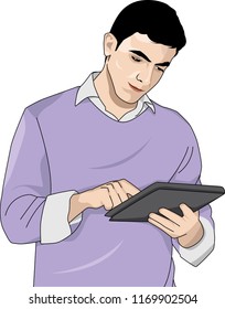 Businessman using a tablet phone vector Illustration