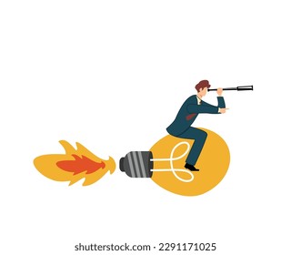 businessman using telescope driving light bulb. creative idea concept. concept of improving business. see opportunity