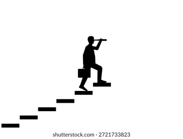 Geschäftsmann mit Teleskop auf der Suche nach New Opportunity Silhouette. Geschäftschance und zukünftiges Karrierekonzept. Vektorgrafik.