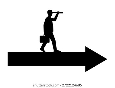 Geschäftsmann mit Teleskop auf der Suche nach New Opportunity Silhouette. Geschäftschance und zukünftiges Karrierekonzept. Vektorgrafik.