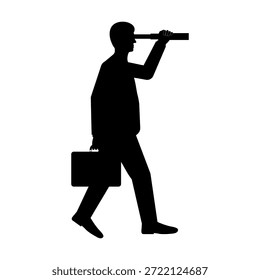 Geschäftsmann mit Teleskop auf der Suche nach New Opportunity Silhouette. Geschäftschance und zukünftiges Karrierekonzept. Vektorgrafik.